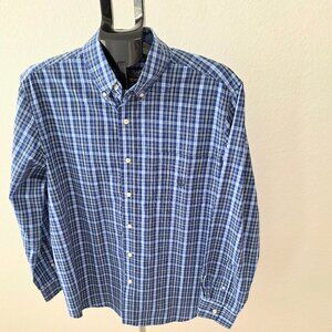 CHAPS EASY CARE MENS L PLAID IN BLUES LONG SLEEVE SHIRT.